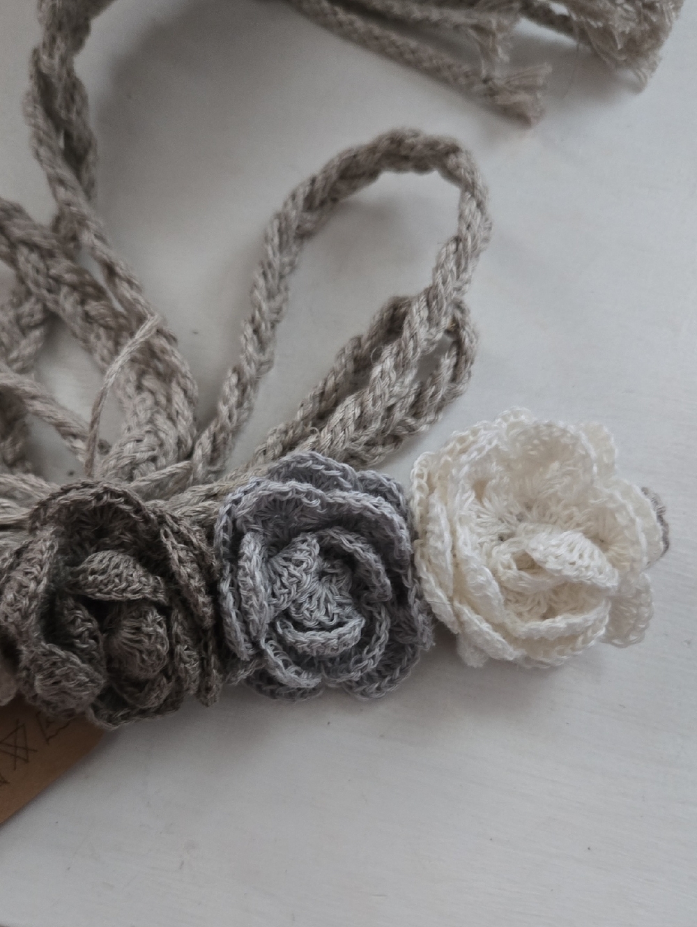 New Knock Knock Linen Handmade Crochet Floral Belt Head Band - Picture 7 of 12